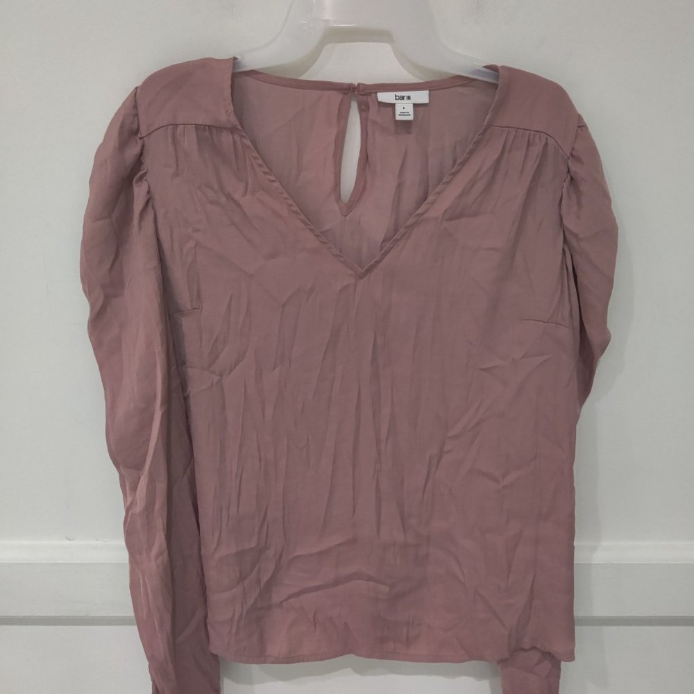 NWoT Bar III Womens V-Neck Keyhole Back Long Sleeve Blouse Pink Size L $60 2A120